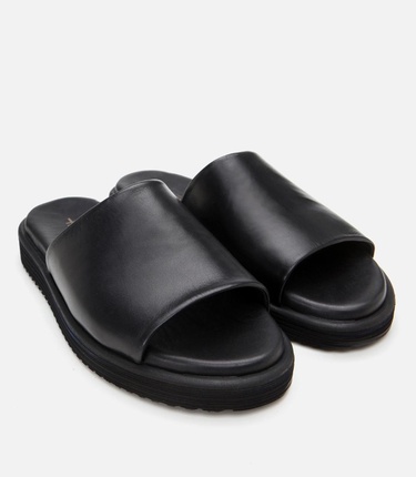  Erkek Deri Siyah Ultra Hafif Tabanlı Terlik