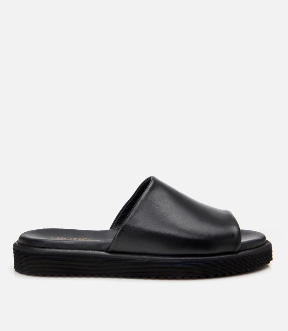  Erkek Deri Siyah Ultra Hafif Tabanlı Terlik