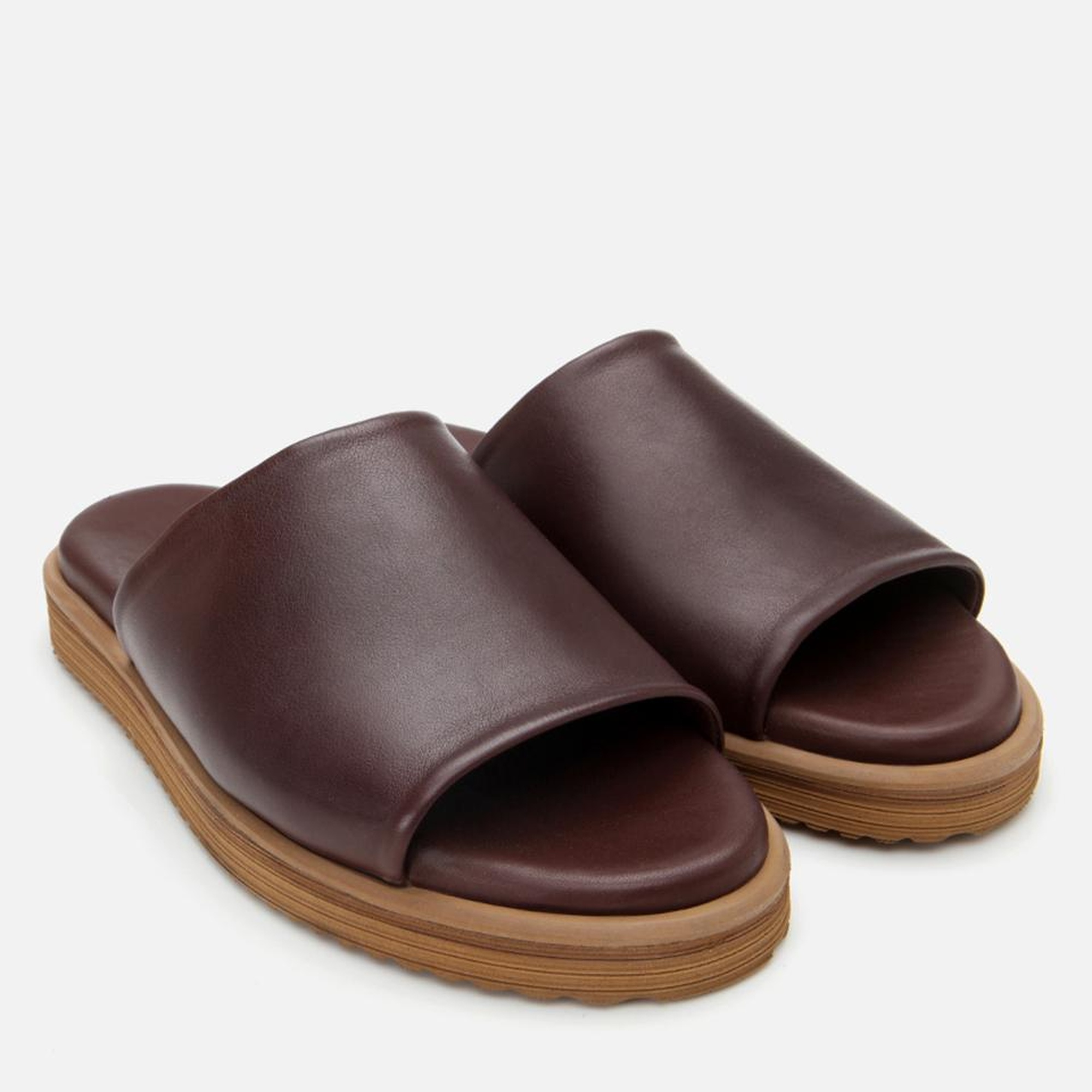 Erkek Deri Kahverengi Ultra Hafif Tabanlı Terlik