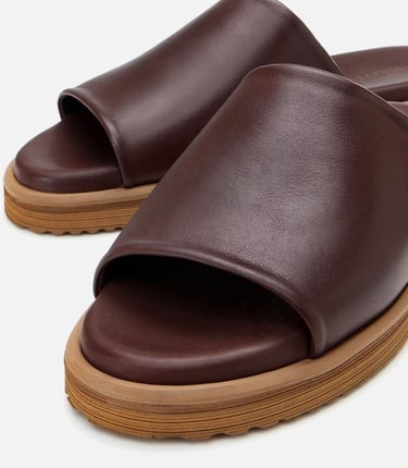  Erkek Deri Kahverengi Ultra Hafif Tabanlı Terlik