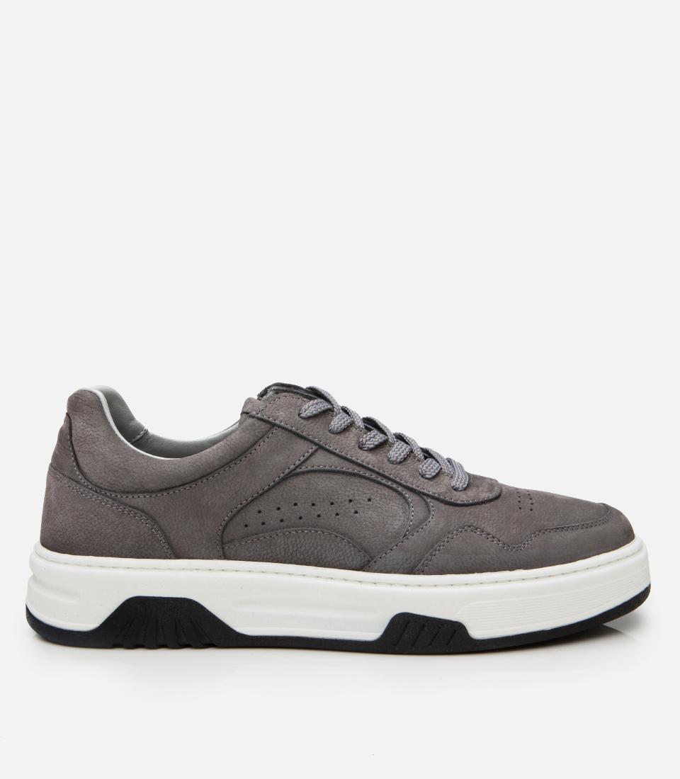  Erkek Nubuk Deri Gri Yüksek Tabanlı Spor Ayakkabı