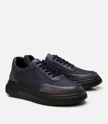  Erkek Deri Lacivert Ultra Hafif Tabanlı Spor Ayakkabı