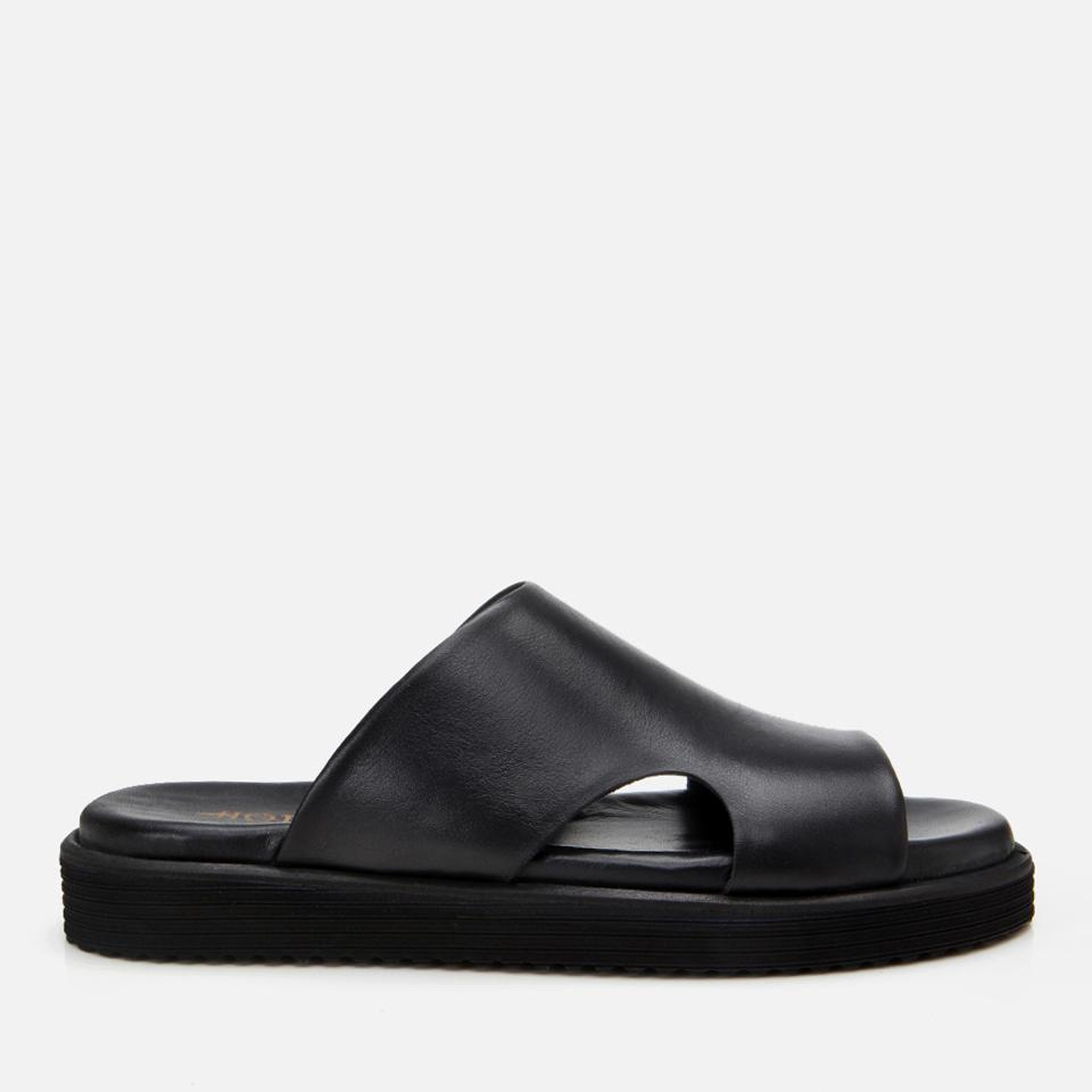 Erkek Deri Siyah Ultra Hafif Tabanlı Terlik