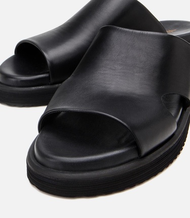  Erkek Deri Siyah Ultra Hafif Tabanlı Terlik