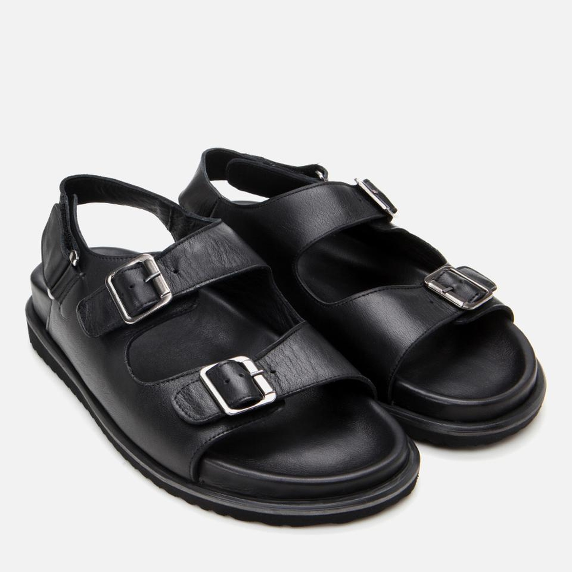 Erkek Deri Siyah Ayarlanabilir Rahat Tabanlı Sandalet