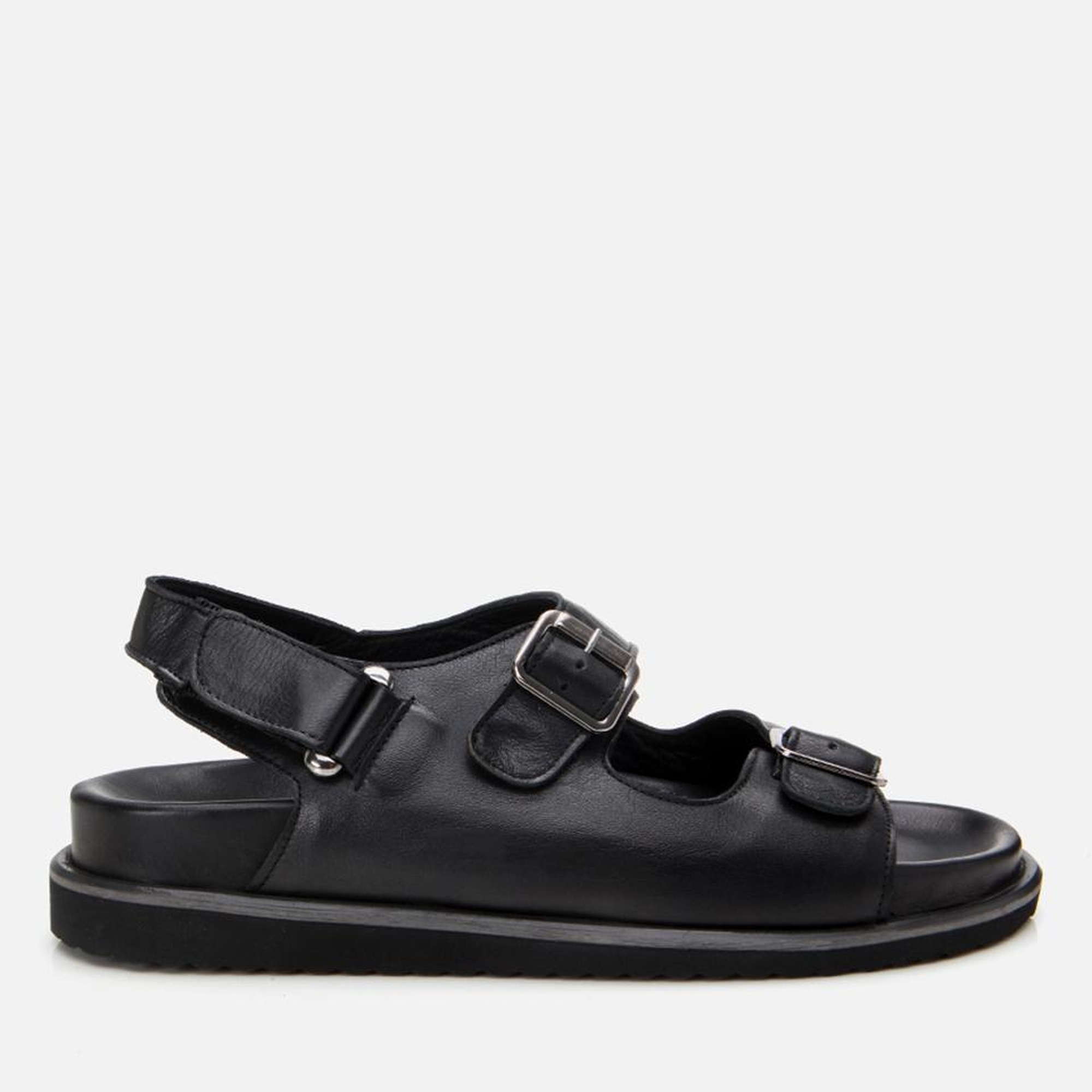 Erkek Deri Siyah Ayarlanabilir Rahat Tabanlı Sandalet