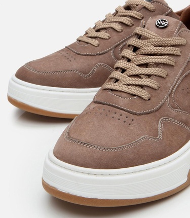  Erkek Nubuk Deri Yüksek Tabanlı Bej Spor Ayakkabı