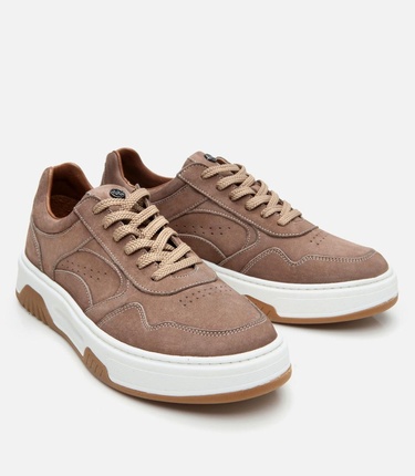  Erkek Nubuk Deri Yüksek Tabanlı Bej Spor Ayakkabı