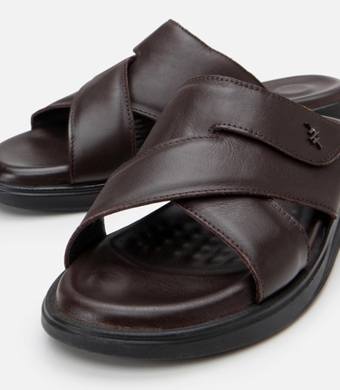  Erkek Deri Kahverengi Ayarlanabilir Terlik