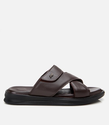  Erkek Deri Kahverengi Ayarlanabilir Terlik