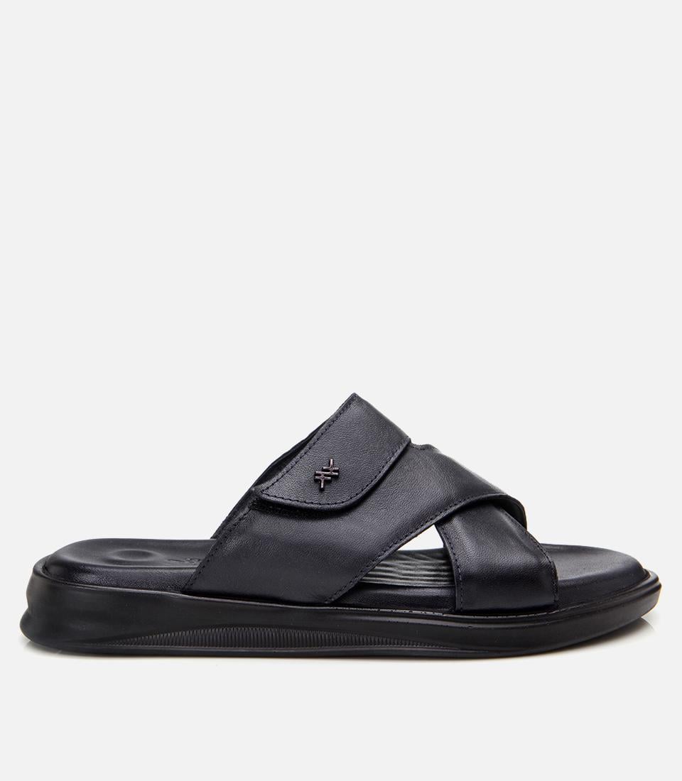  Erkek Deri Lacivert Ayarlanabilir Terlik