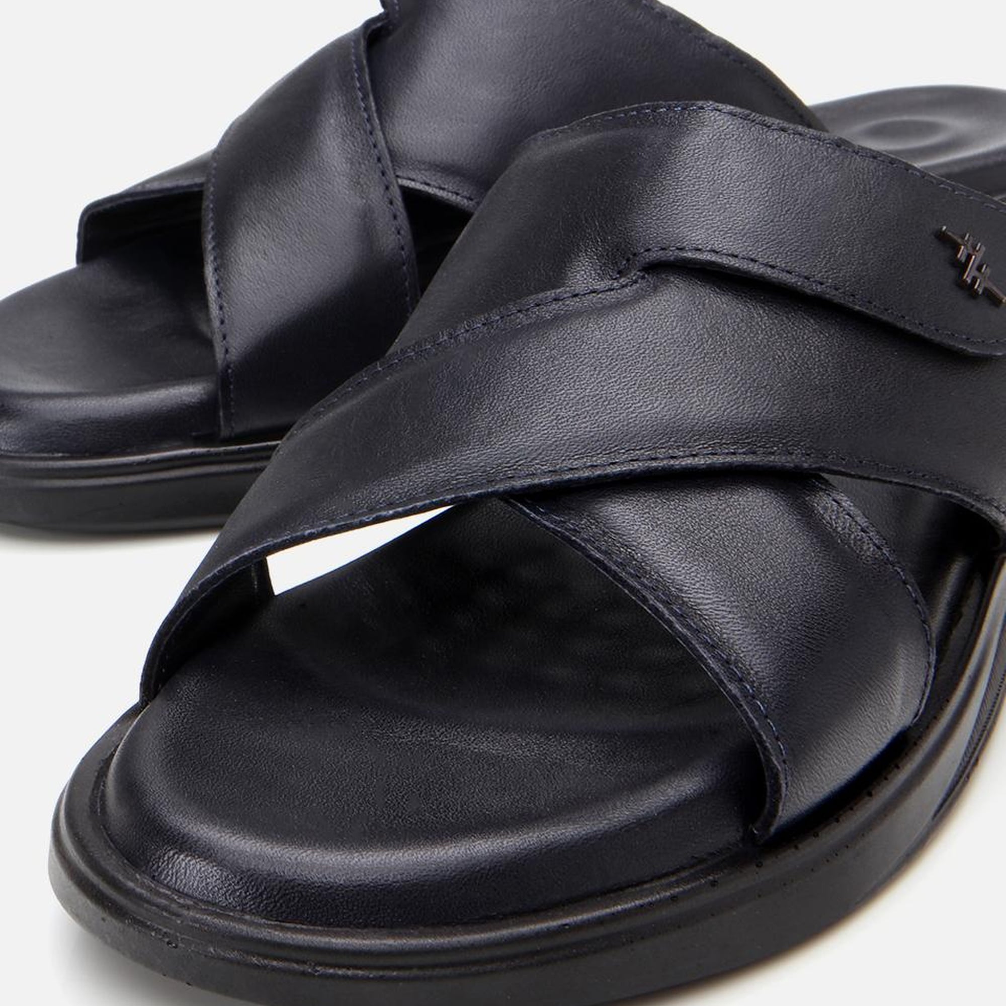 Erkek Deri Lacivert Ayarlanabilir Terlik