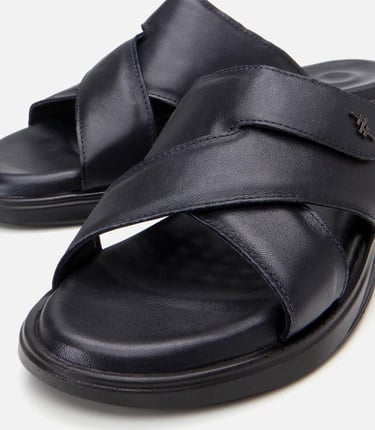  Erkek Deri Lacivert Ayarlanabilir Terlik