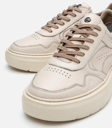  Erkek Deri Bej Yüksek Tabanlı Spor Ayakkabı