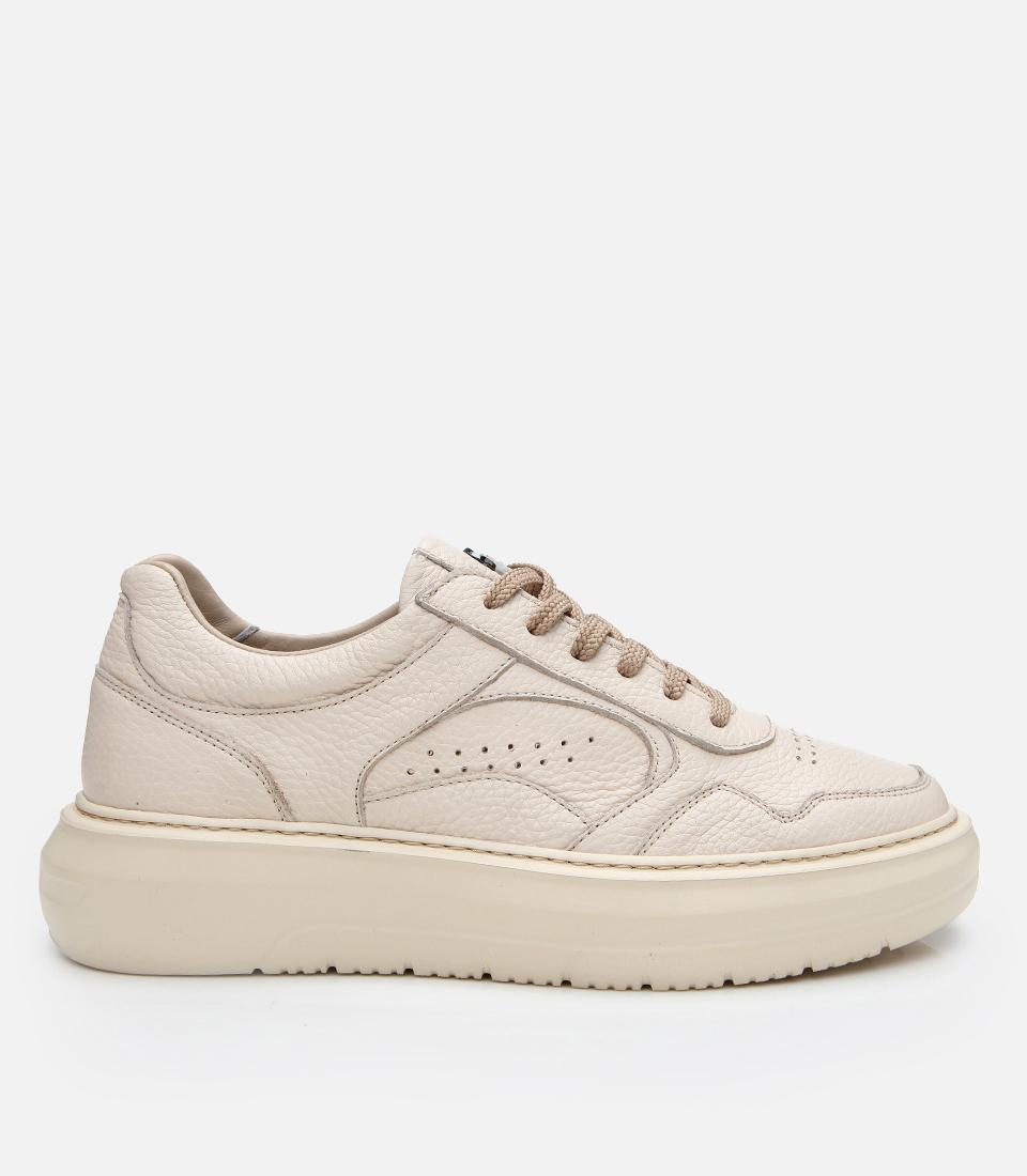  Erkek Deri Bej Yüksek Tabanlı Spor Ayakkabı