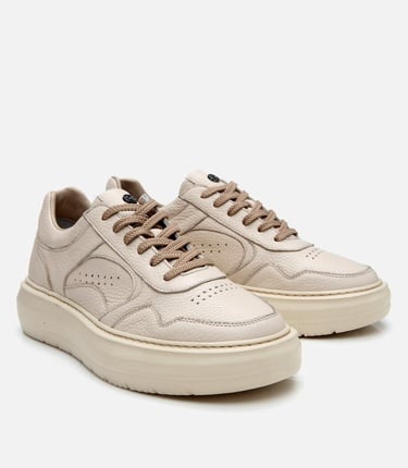  Erkek Deri Bej Yüksek Tabanlı Spor Ayakkabı