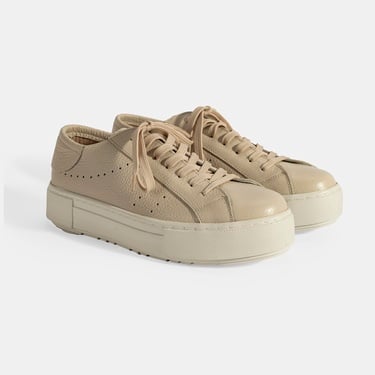  Kadın Bej Bağcıklı Deri Günlük Ayakkabı