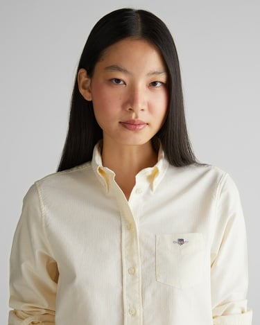  GANT Kadın Sarı Regular Fit Düğmeli Yaka Çizgili Gömlek