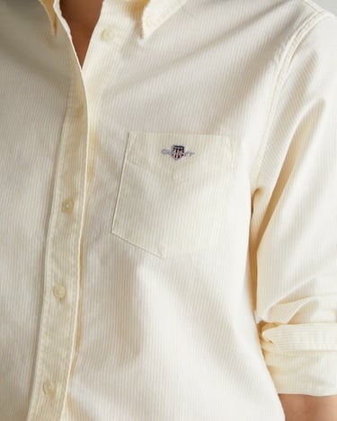  GANT Kadın Sarı Regular Fit Düğmeli Yaka Çizgili Gömlek