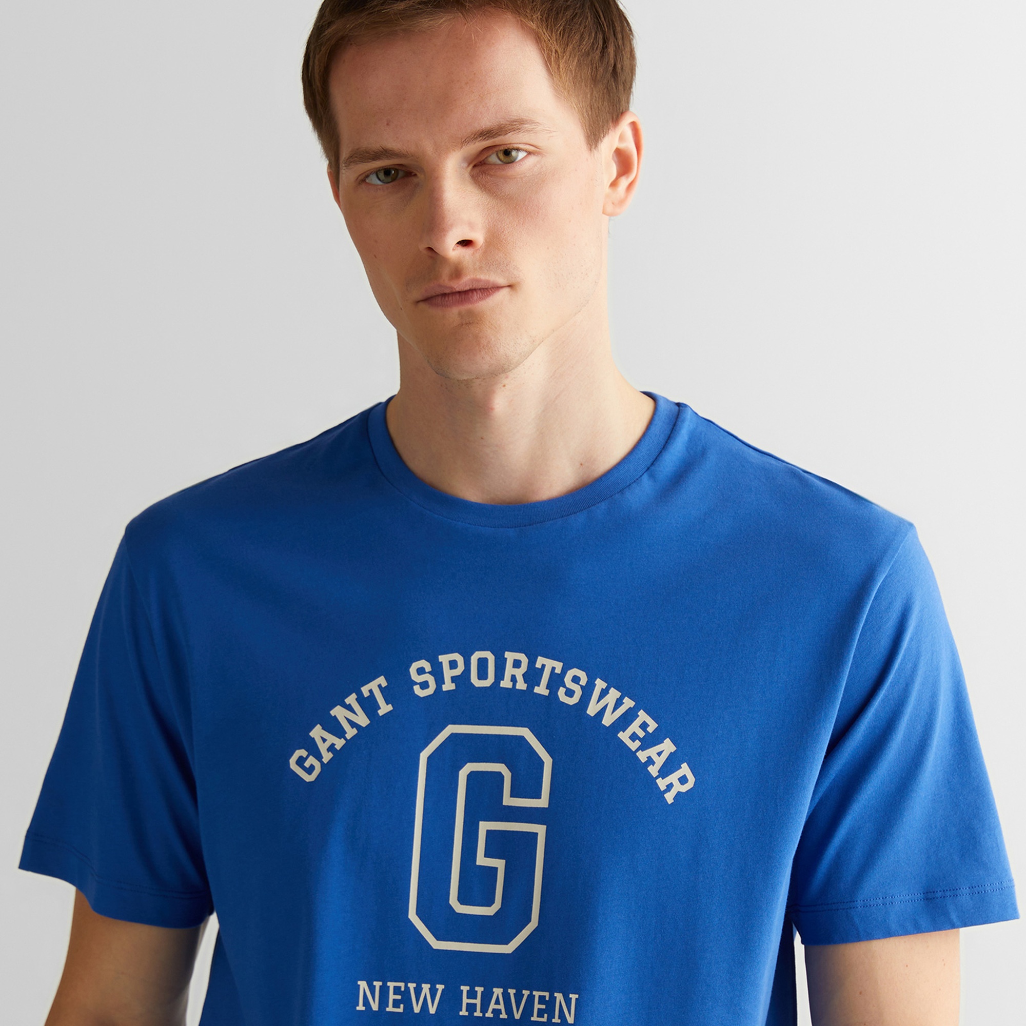 GANT Erkek Mavi Regular Fit Bisiklet Yaka Logolu T-Shirt