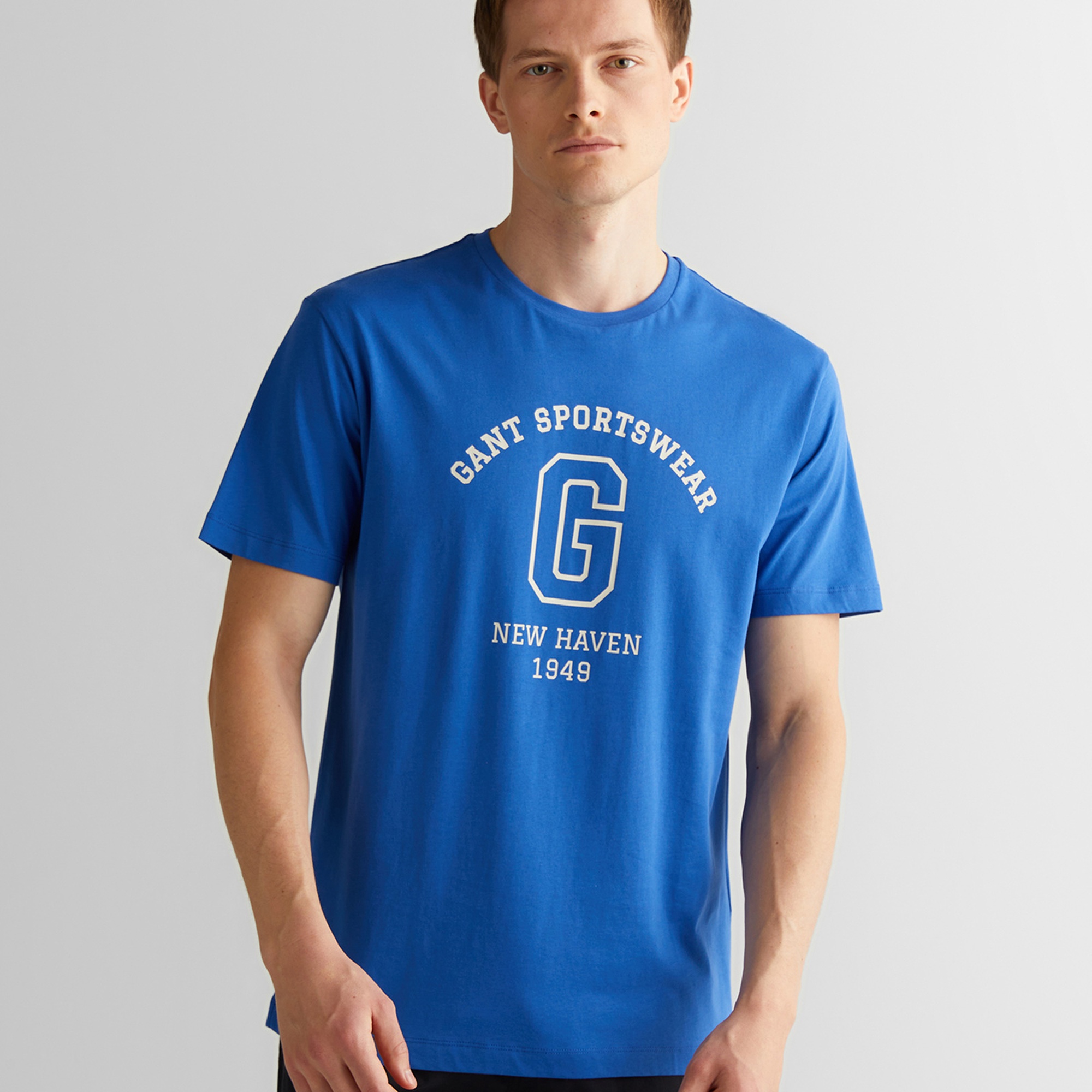 GANT Erkek Mavi Regular Fit Bisiklet Yaka Logolu T-Shirt