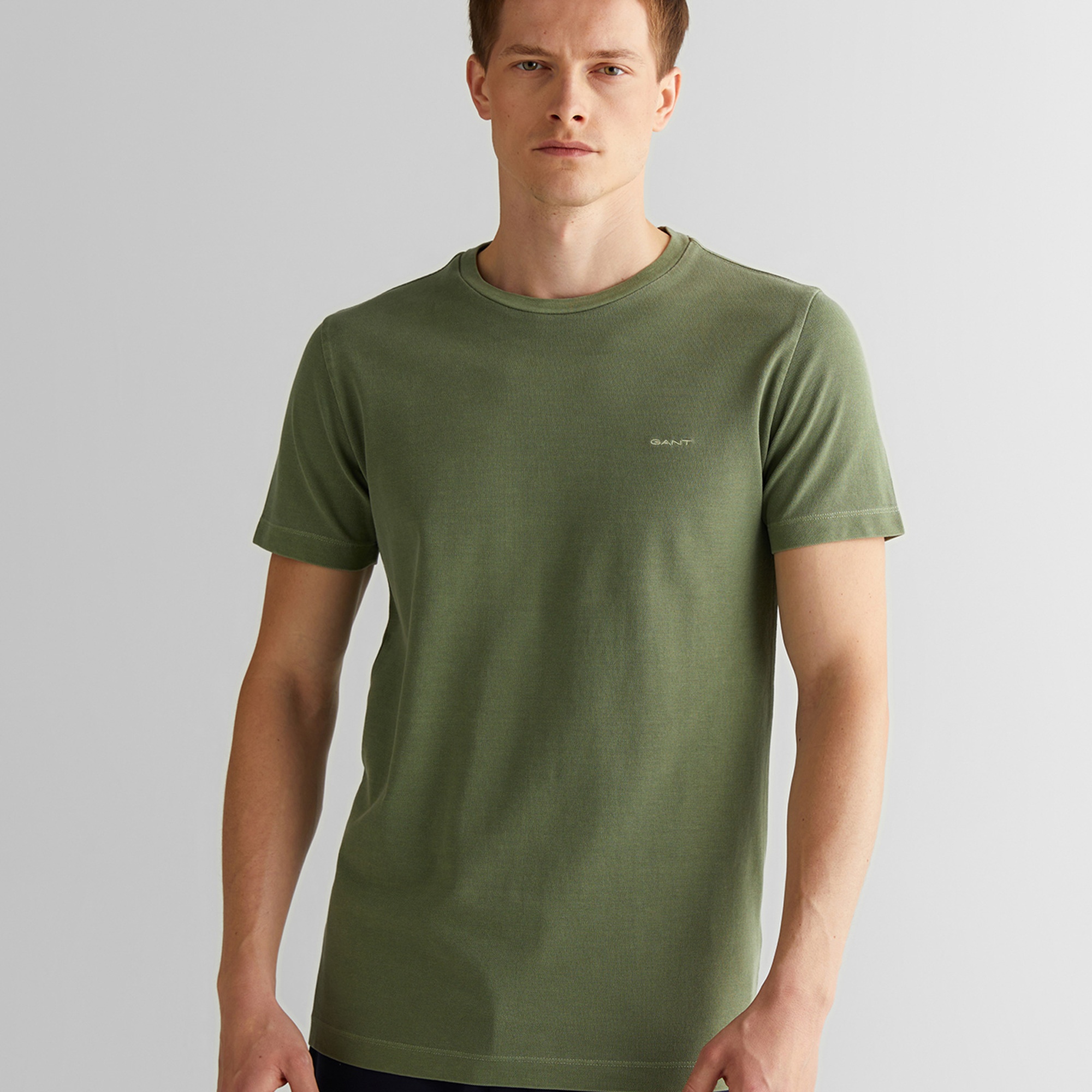 GANT Erkek Yeşil Slim Fit Bisiklet Yaka T-Shirt