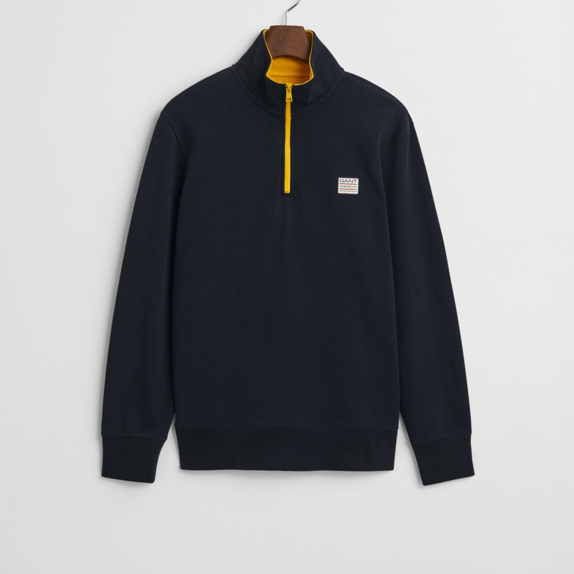 GANT Erkek Lacivert Regular Fit Yarım Fermuarlı Logolu Sweatshirt