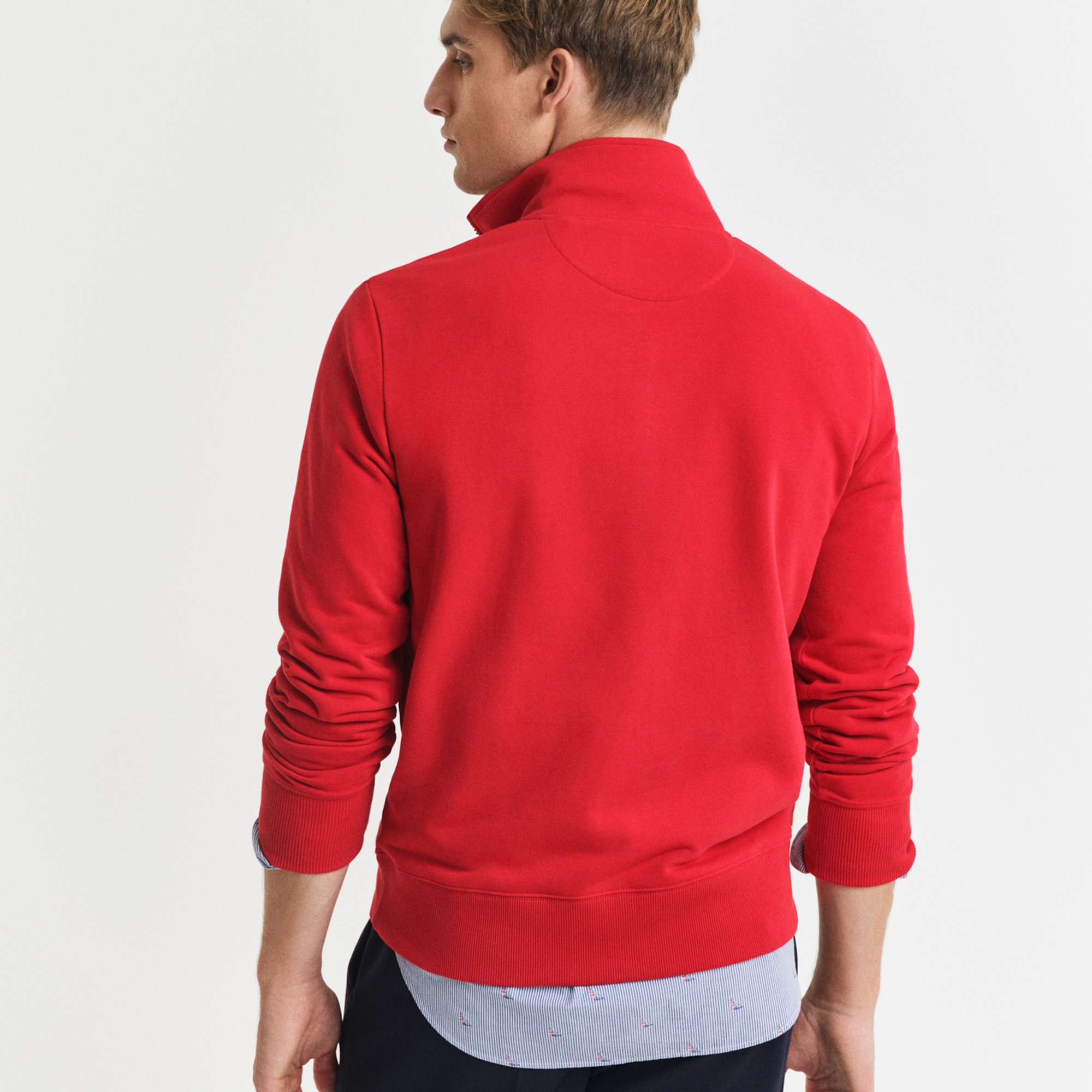 GANT Erkek Kırmızı Regular Fit Yarım Fermuarlı Logolu Sweatshirt