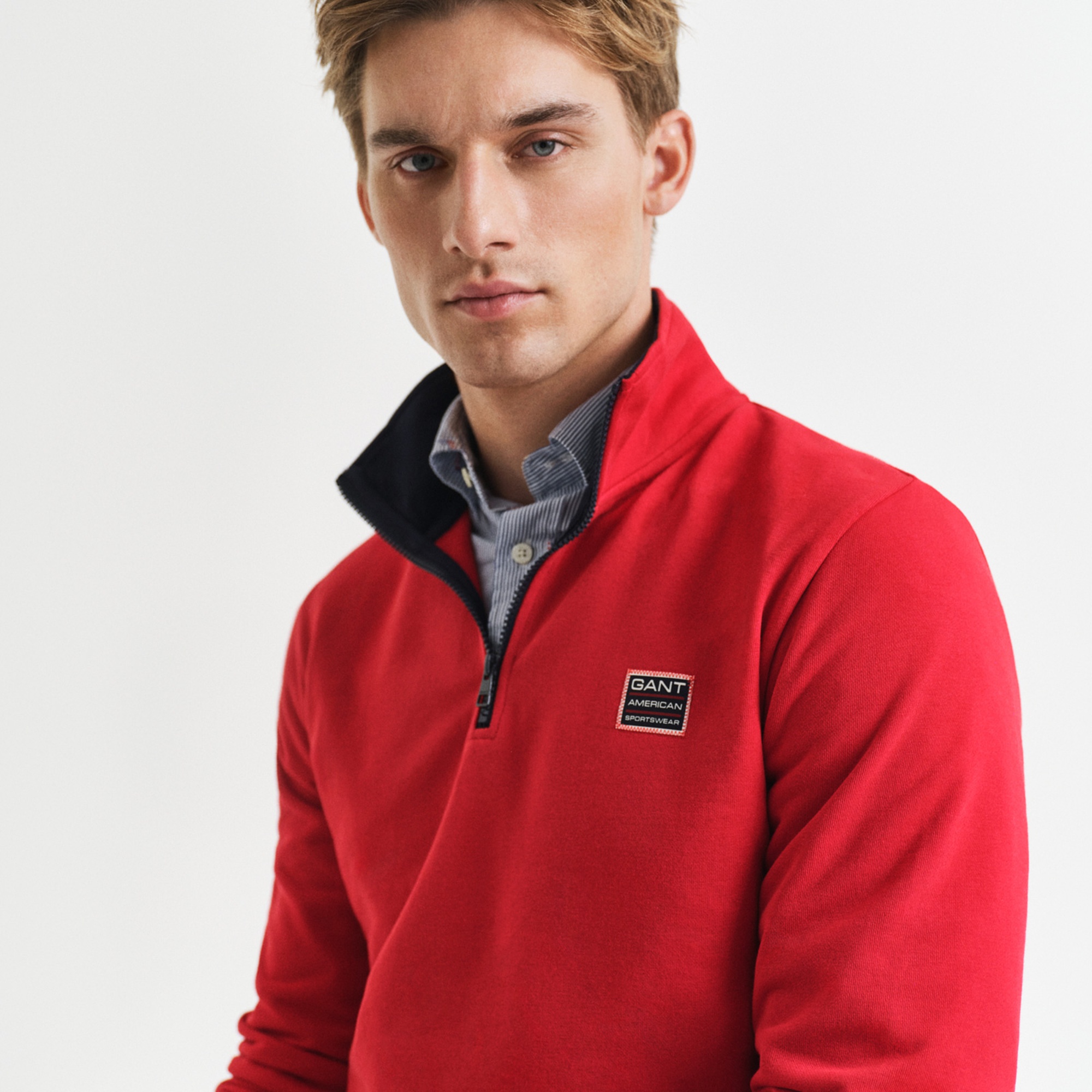 GANT Erkek Kırmızı Regular Fit Yarım Fermuarlı Logolu Sweatshirt