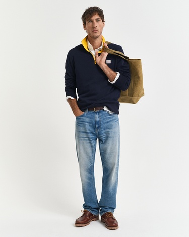  GANT Erkek Lacivert Regular Fit Yarım Fermuarlı Logolu Sweatshirt