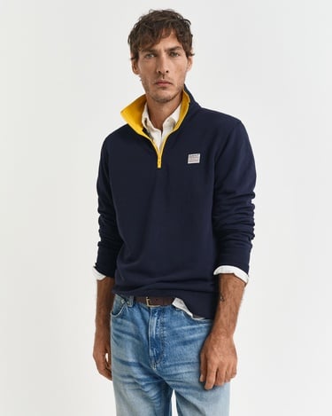  GANT Erkek Lacivert Regular Fit Yarım Fermuarlı Logolu Sweatshirt