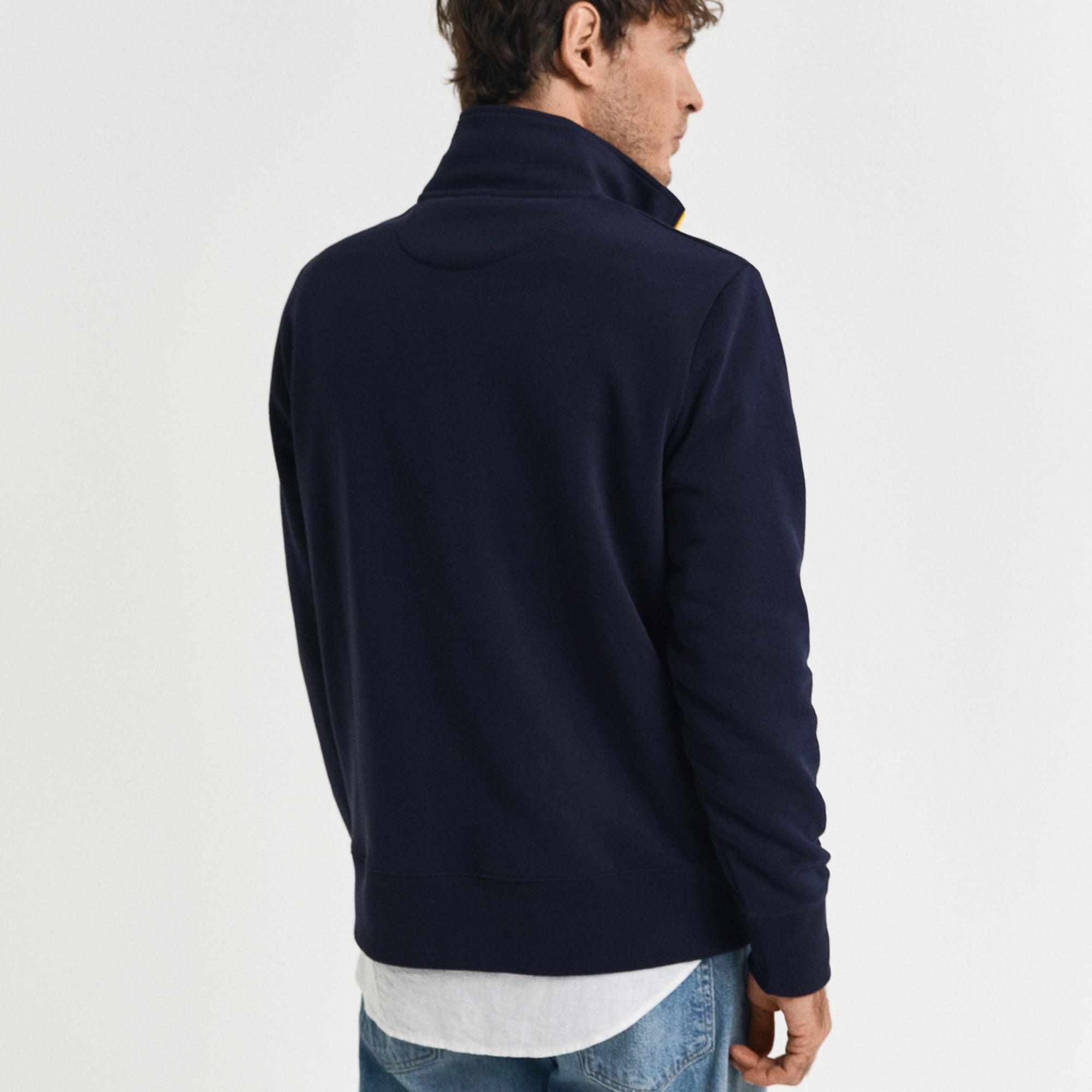 GANT Erkek Lacivert Regular Fit Yarım Fermuarlı Logolu Sweatshirt