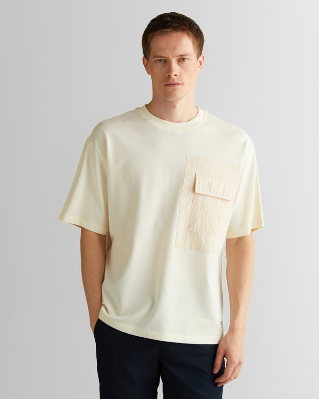  GANT Erkek Krem Relaxed Fit Bisiklet Yaka Logolu T-Shirt