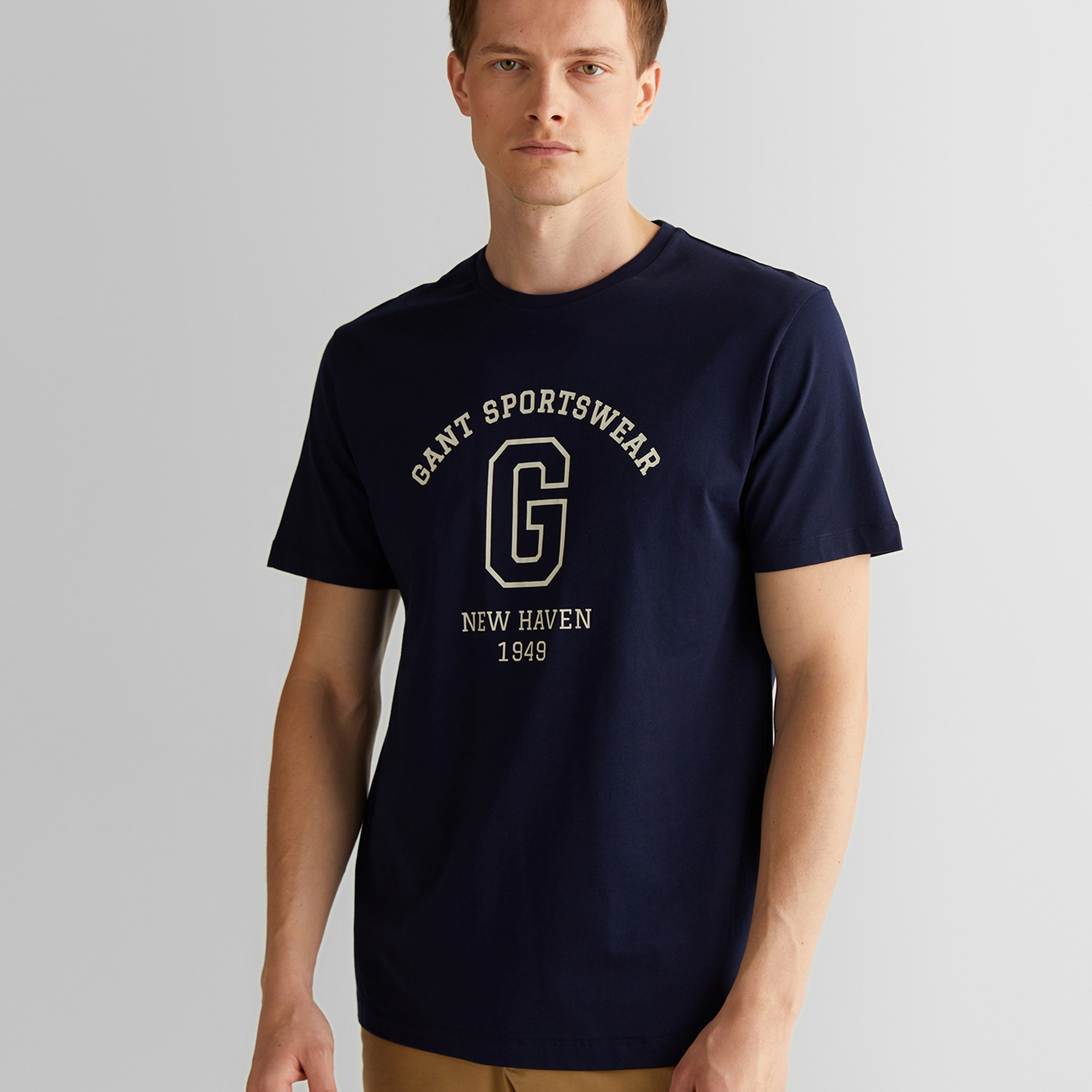 GANT Erkek Lacivert Regular Fit Bisiklet Yaka Logolu T-Shirt
