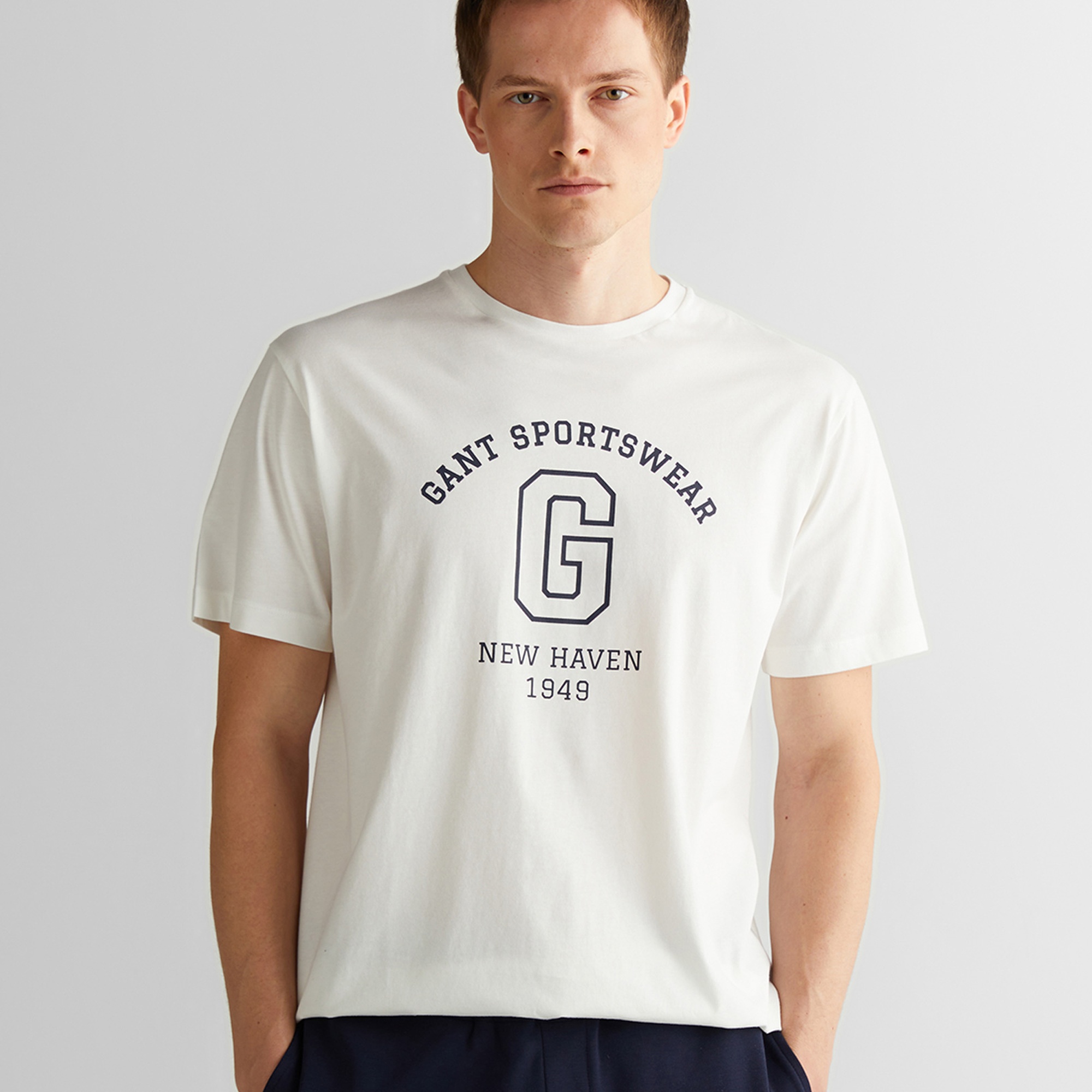 GANT Erkek Krem Regular Fit Bisiklet Yaka Logolu T-Shirt