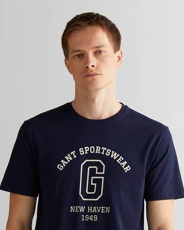  GANT Erkek Lacivert Regular Fit Bisiklet Yaka Logolu T-Shirt