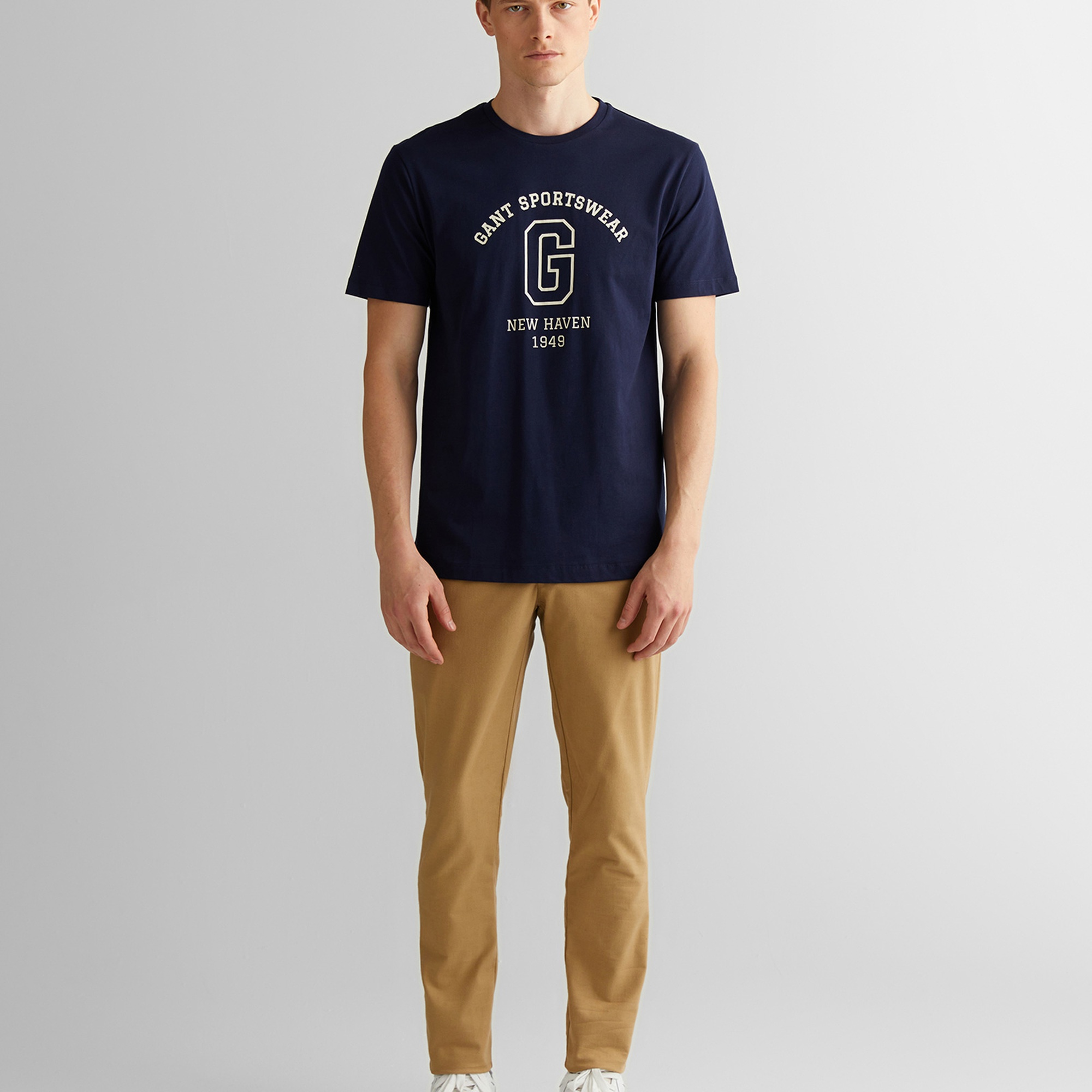 GANT Erkek Lacivert Regular Fit Bisiklet Yaka Logolu T-Shirt