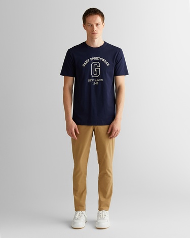  GANT Erkek Lacivert Regular Fit Bisiklet Yaka Logolu T-Shirt