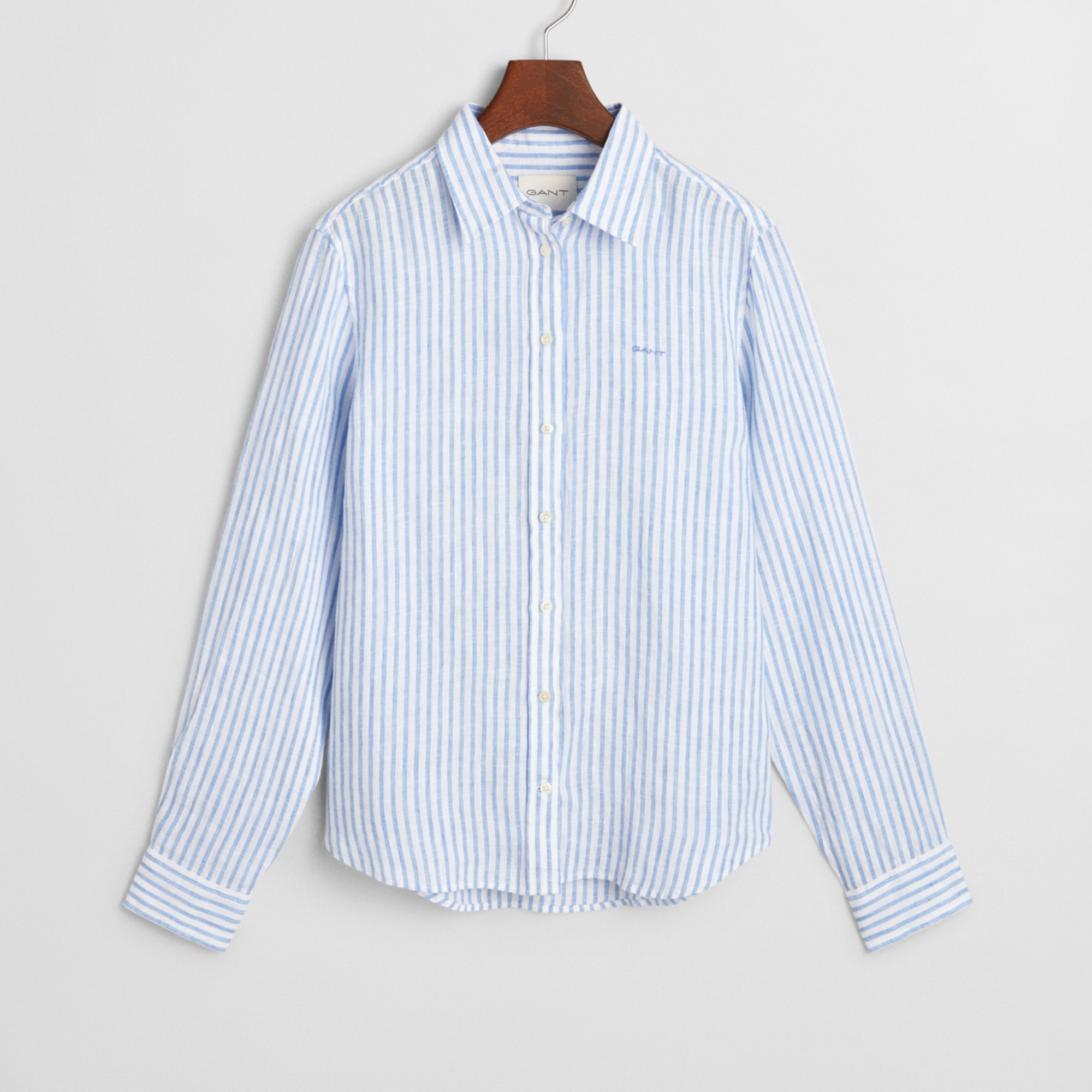 GANT Kadın Mavi Regular Fit Klasik Yaka Çizgili Keten Gömlek