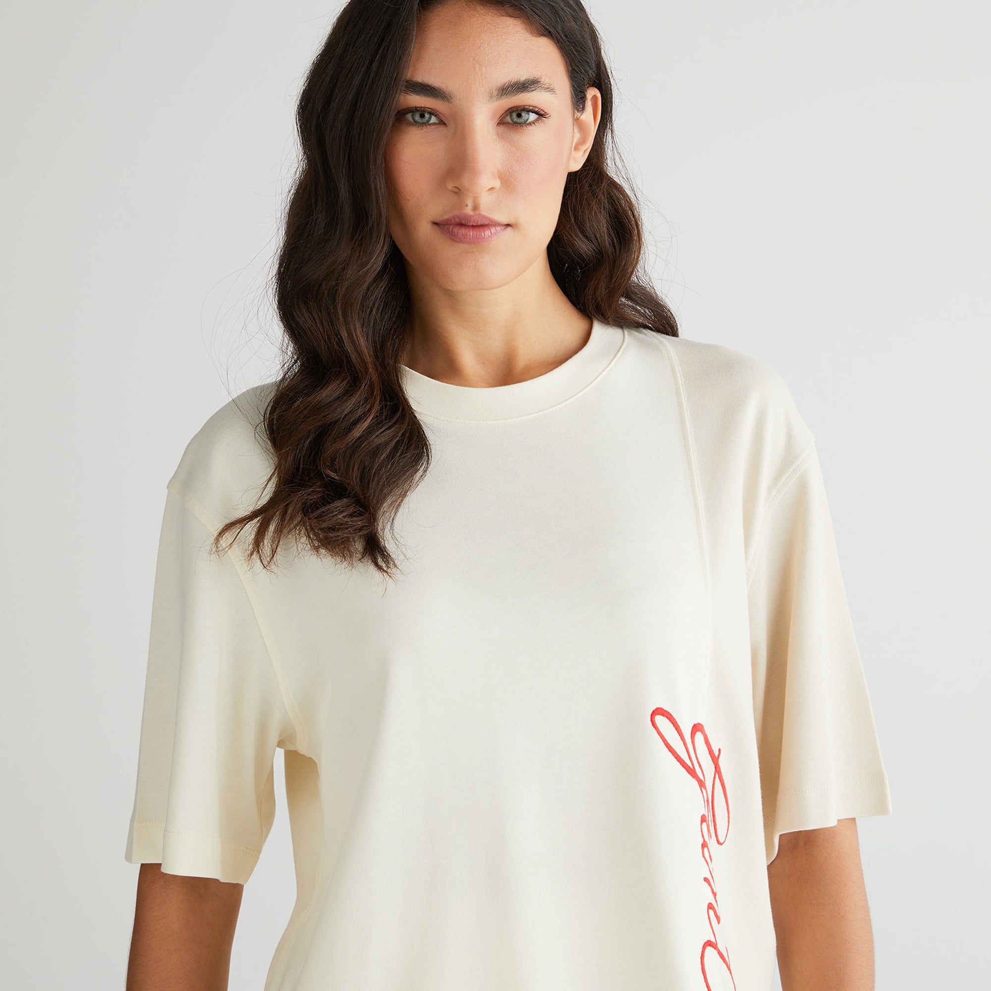 GANT Kadın Beyaz Bisiklet Yaka Renk Bloklu T-Shirt