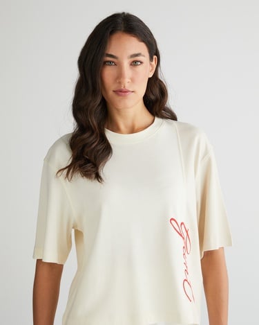  GANT Kadın Beyaz Bisiklet Yaka Renk Bloklu T-Shirt