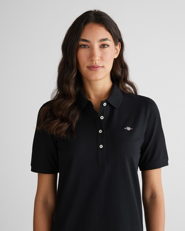  GANT Kadın Siyah Regular Fit Polo Yaka Elbise