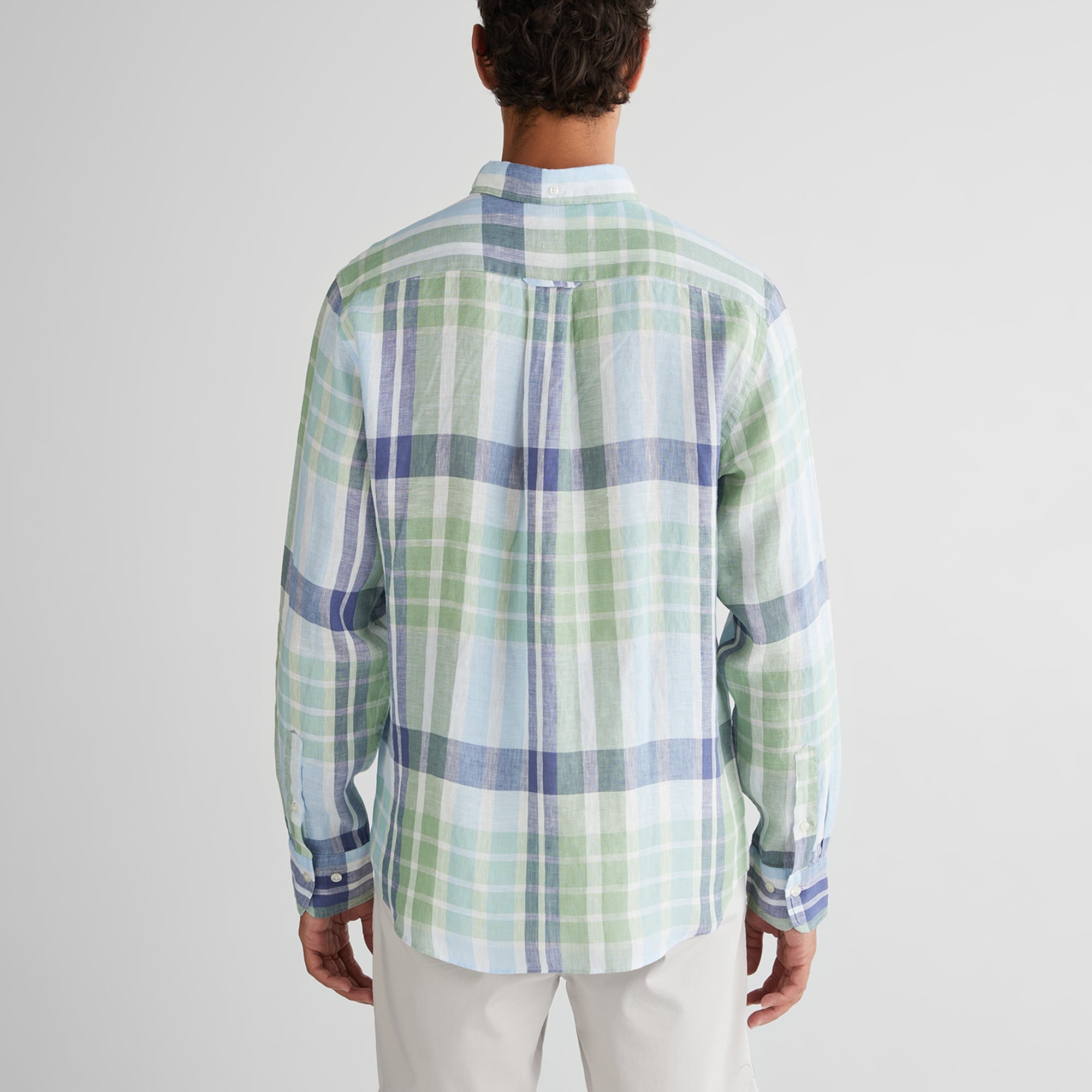 GANT Erkek Yeşil Regular Fit Düğmeli Yaka Kareli Keten Gömlek