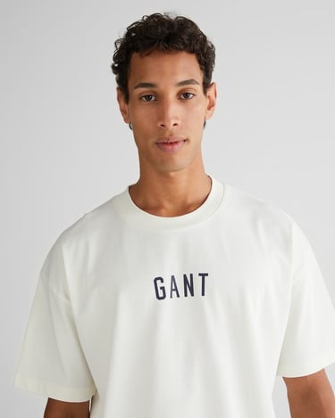  GANT Erkek Krem Relaxed Fit Bisiklet Yaka Logolu T-Shirt