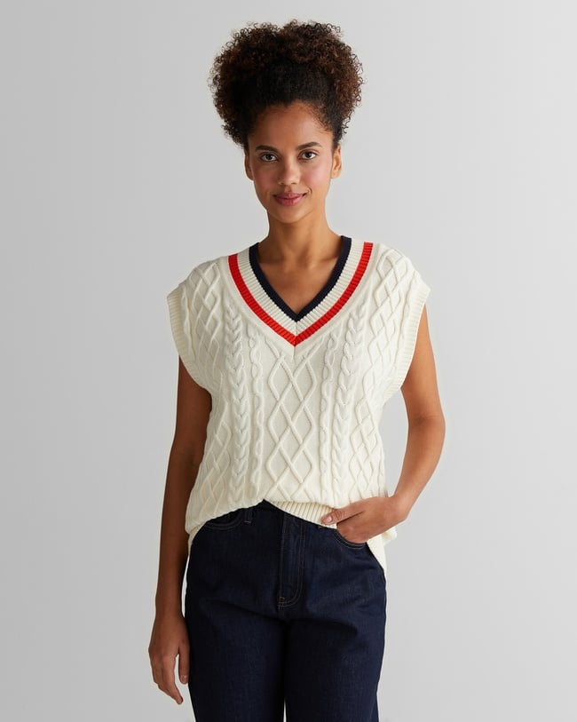  GANT Kadın Krem Relaxed Fit V Yaka Triko