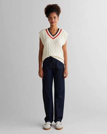  GANT Kadın Krem Relaxed Fit V Yaka Triko