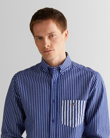  GANT Erkek Lacivert Düğmeli Yaka Çizgili Gömlek