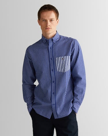  GANT Erkek Lacivert Düğmeli Yaka Çizgili Gömlek