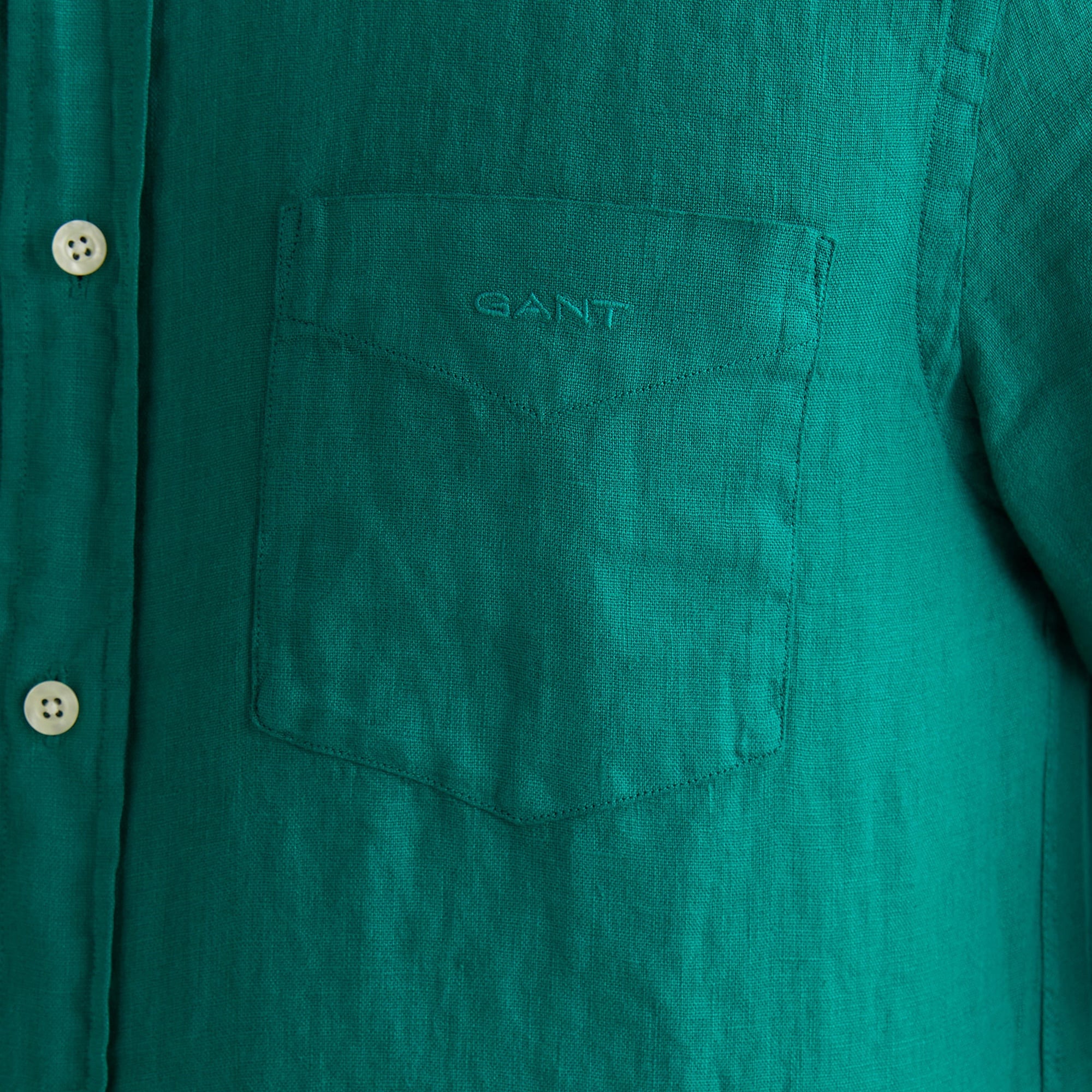 GANT Erkek Yeşil Regular Fit Düğmeli Yaka Keten Gömlek