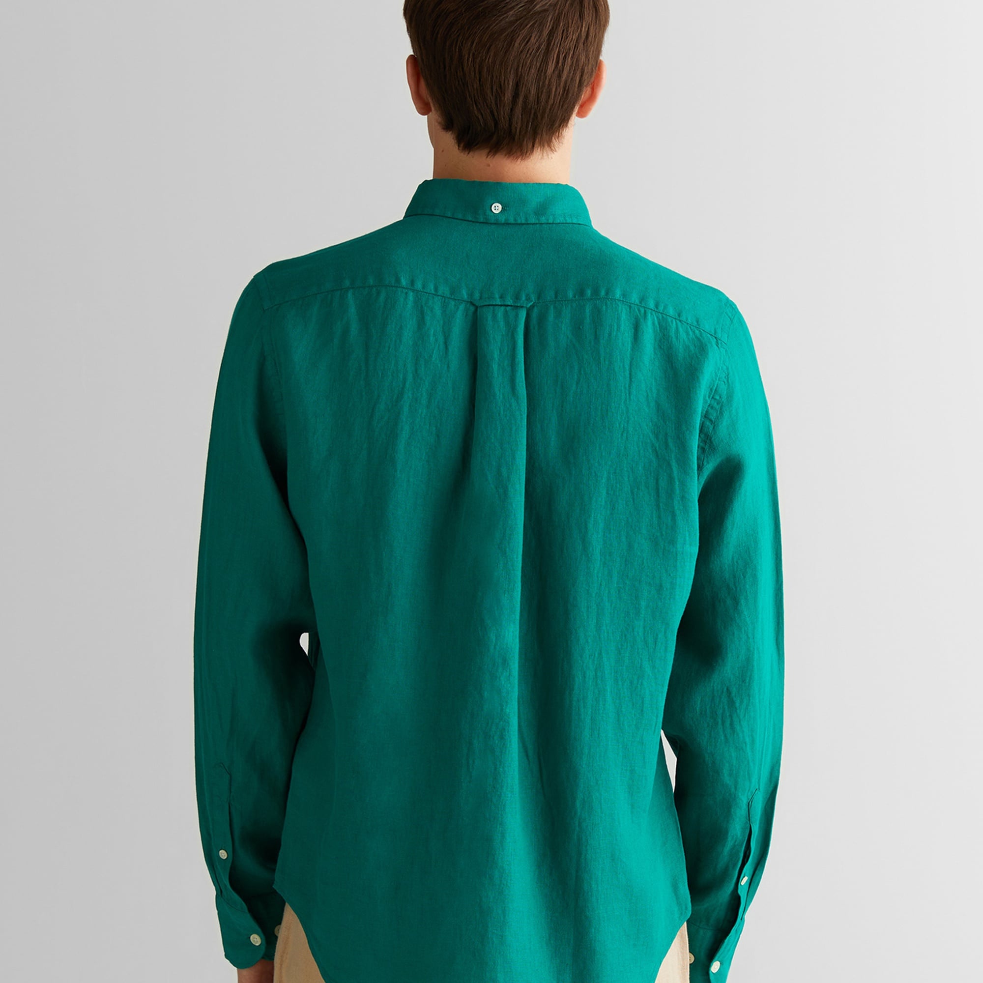 GANT Erkek Yeşil Regular Fit Düğmeli Yaka Keten Gömlek